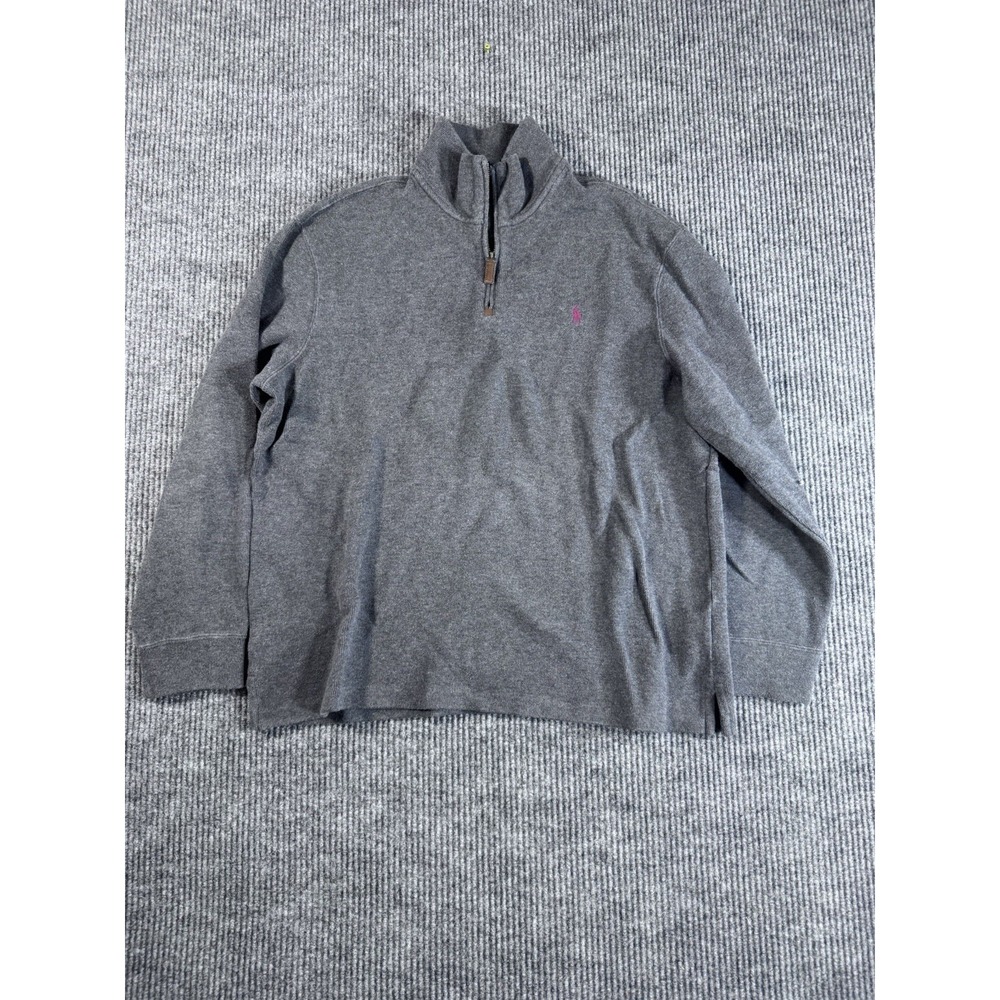 Polo Ralph Lauren Gray Knit Wool Pullover Sweater 1/4 Zip Mock Neck‎ Logo XL